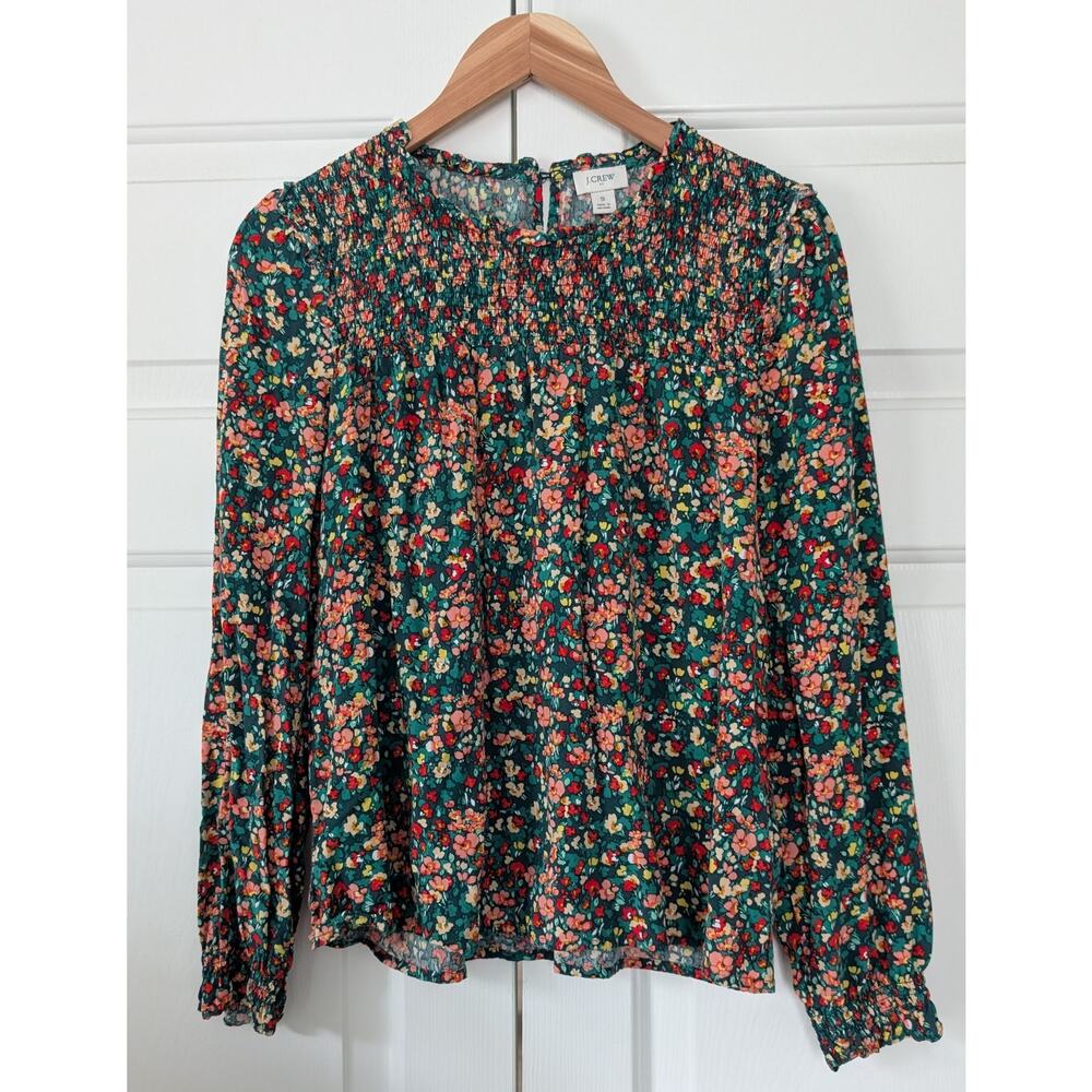 J. Crew Factory Smocked Floral Blouse